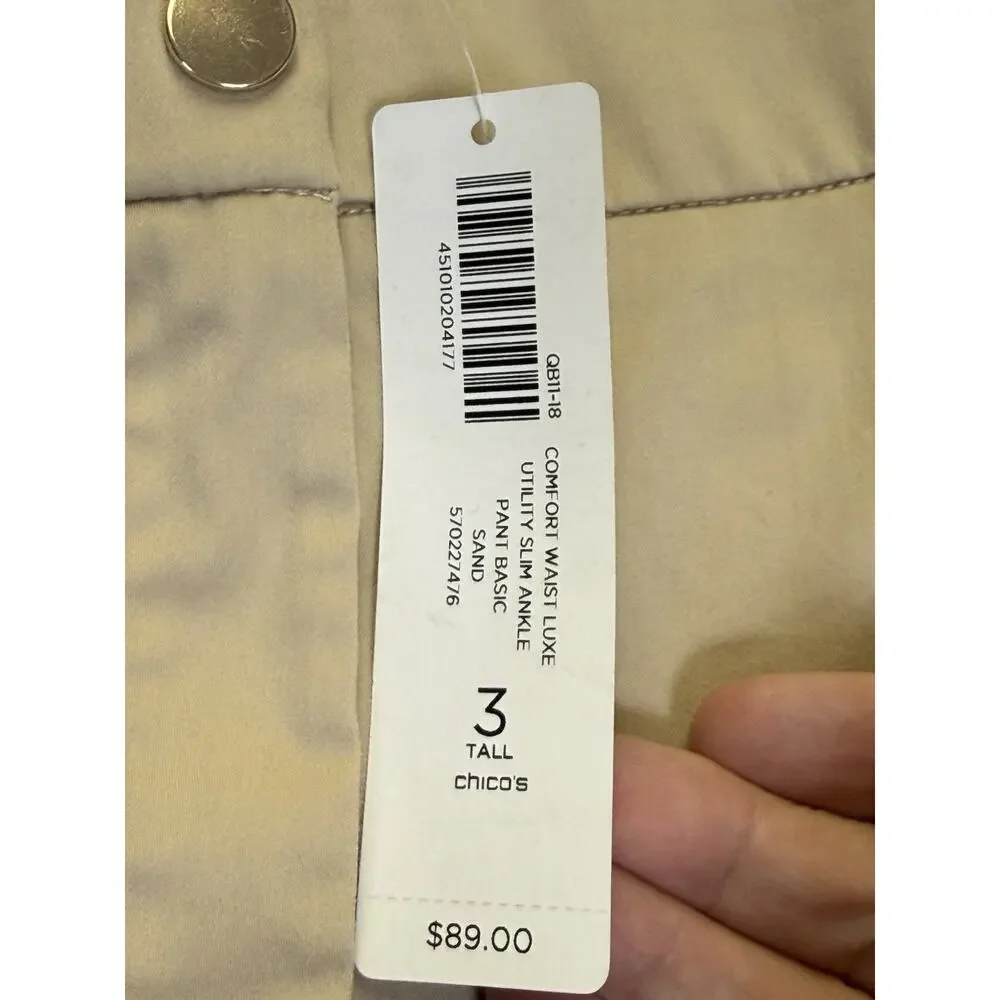 Chico’s Pants Women’s Sz 3 T XL 16 Luxe Twill Utility Basic Crop Khaki Tan NWT - Picture 6 of 15